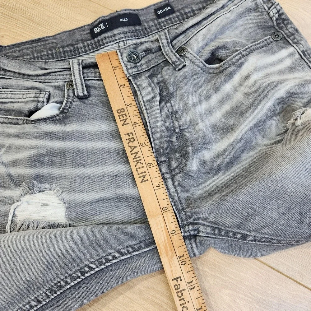 BKE Alec Straight Jeans Mens 30x34 Gray Medium Wash Distressed Denim Casual - Picture 5 of 8